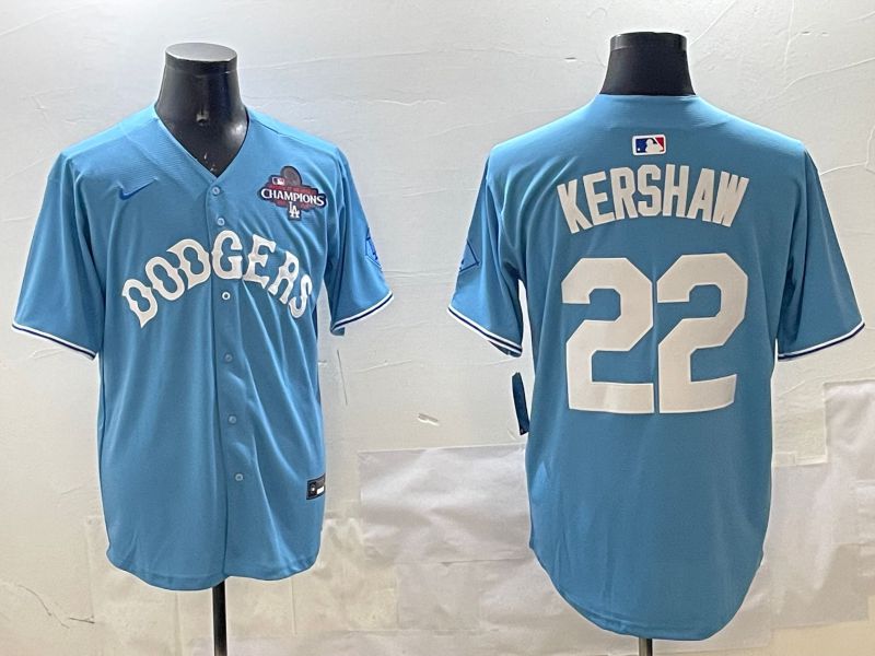 Men Los Angeles Dodgers 22 Kershaw Light Blue Joint Name 2025 Nike MLB Jersey style 5